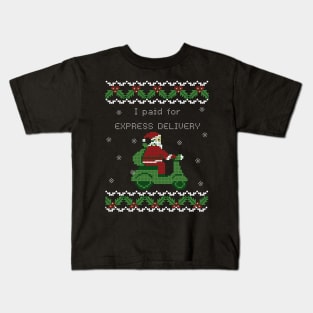 I paid for Express Delivery Santa on a scooter Funny Christmas Ugly sweater pattern Kids T-Shirt